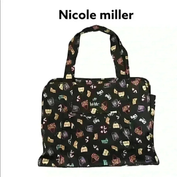 NICOLE MILLER BLACK TOTE STILETTOS AND PURSES PRINT - Picture 1 of 5